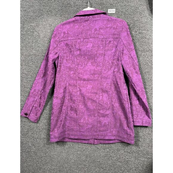 Chico's Elongated Jacquard Jacket Womens Size 0 US 4/6 Purple Long Sleeve Button - Picture 2 of 7